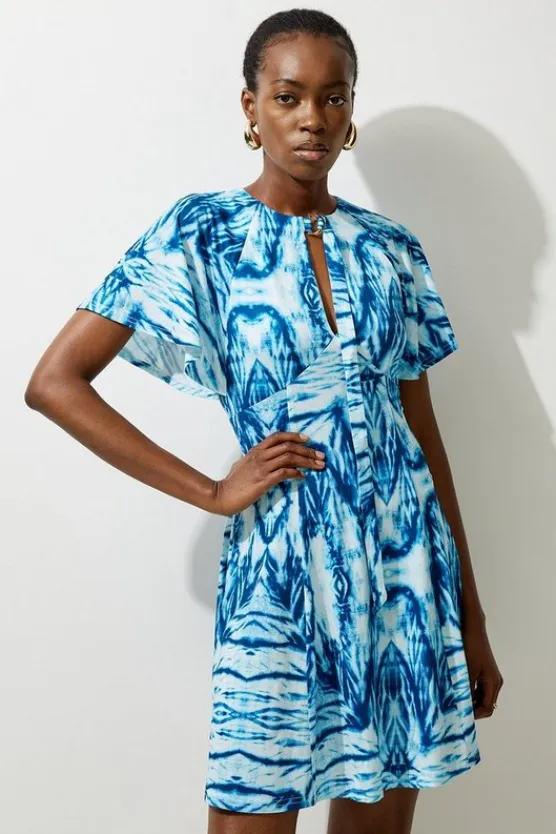 Karen Millen Abstract Geo Print Jersey Mini Dress blue Clearance