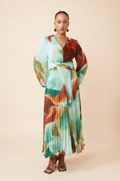 Karen Millen Abstract Printed Soft Pleated Woven Maxi Dress multi Outlet