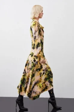 Karen Millen Abstract Print Viscose Satin Asymmetric Woven Maxi Dress multi Outlet