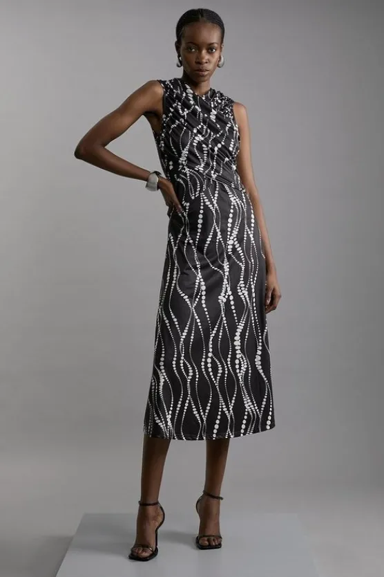 Karen Millen Abstract Spot Jersey Crepe Cross Front Maxi Dress mono Online
