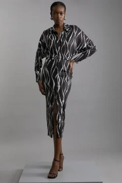 Karen Millen Abstract Spot Jersey Crepe Midi Shirt Dress mono Online