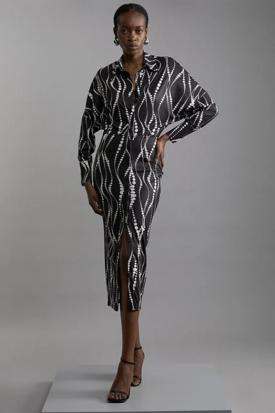 Karen Millen Abstract Spot Jersey Crepe Midi Shirt Dress mono Online