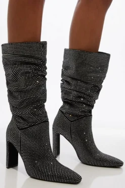 Karen Millen All Over Hot Fix Slouchy Heeled Boot black Online