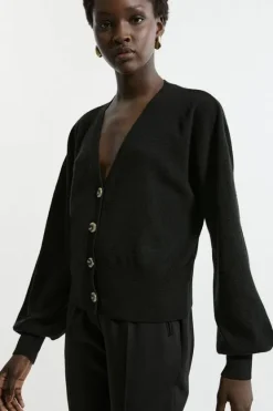 Karen Millen Alpaca Wool Blend Balloon Sleeve Cardigan black New
