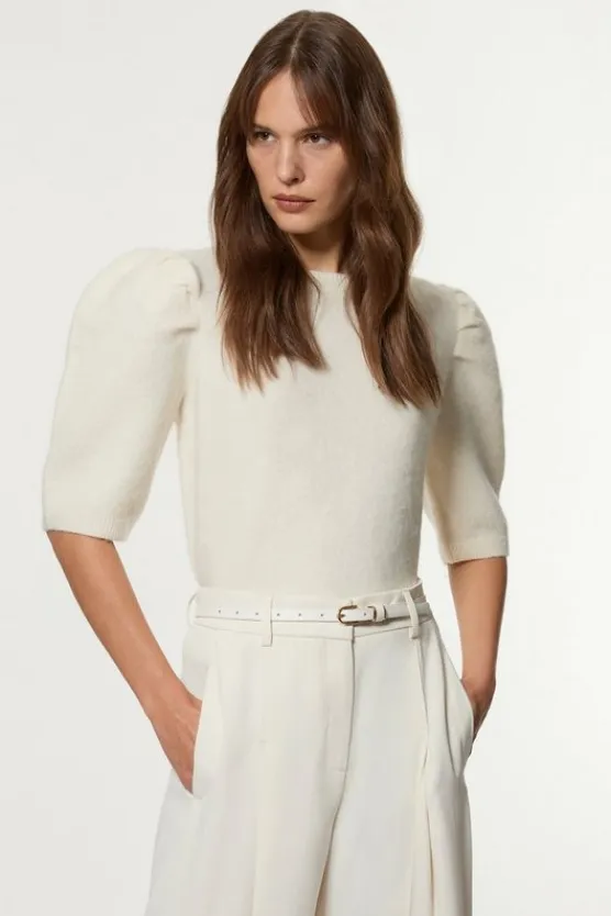 Karen Millen Alpaca Wool Fluffy Knit Crew Neck Top ivory Online