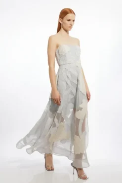 Karen Millen Applique Organdie Bandeau Woven Maxi Dress blue Online