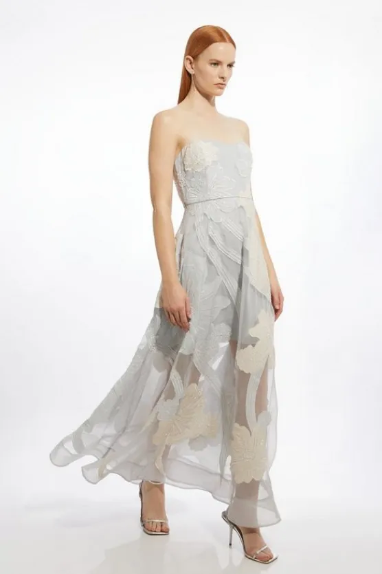 Karen Millen Applique Organdie Bandeau Woven Maxi Dress blue Online