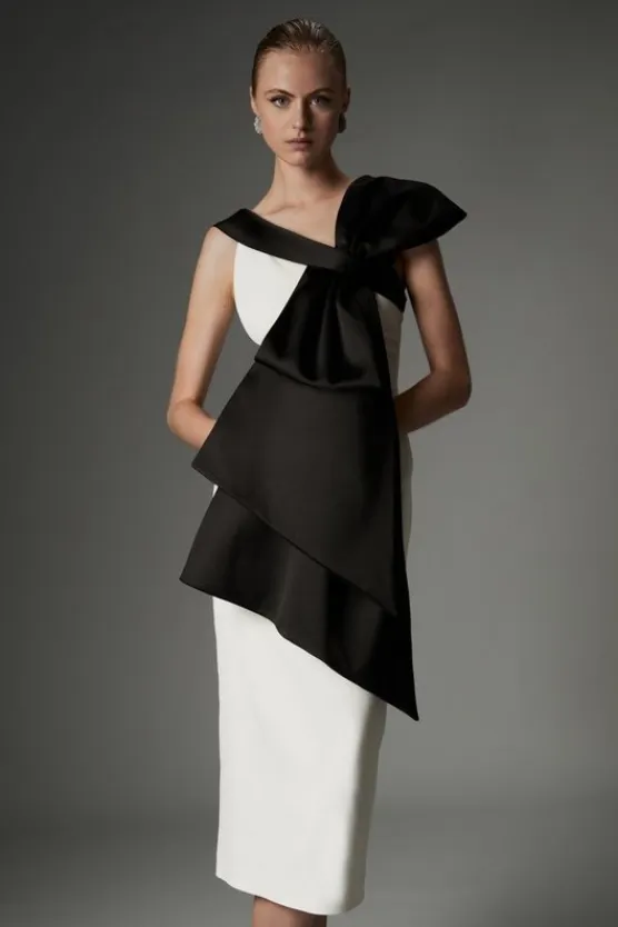Karen Millen Archive Collection - Petite Bow Detail Off The Shoulder Crepe Woven Midi Dress mono Sale