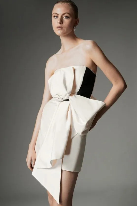 Karen Millen Archive Collection - Petite Taffeta Bow Detail Woven Mini Dress mono Online