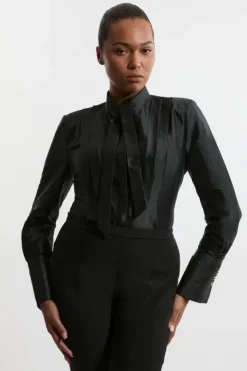 Karen Millen Archive Collection - Plus Size Taffeta Pleat Detail Shirt black Outlet