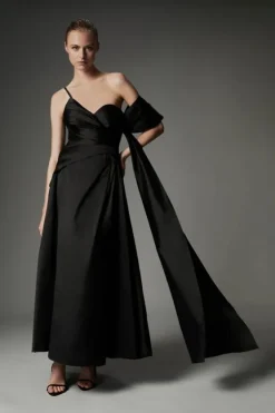 Karen Millen Archive Collection - Taffeta Draped Shoulder Midi Prom Dress black Sale