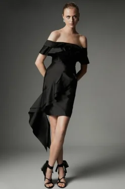 Karen Millen Archive Collection - Taffeta Ruffle Woven Mini Dress black New