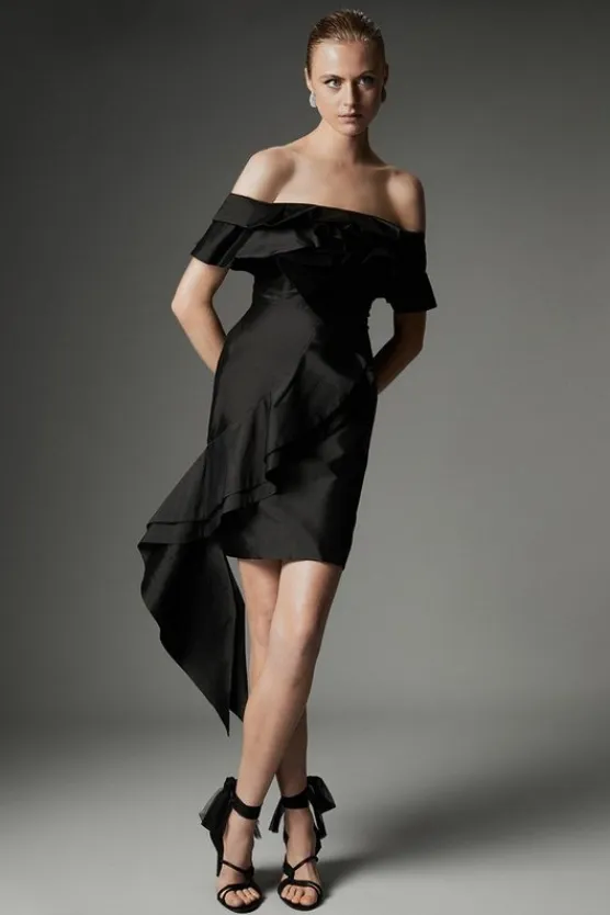 Karen Millen Archive Collection - Tall Taffeta Ruffle Woven Mini Dress black Discount