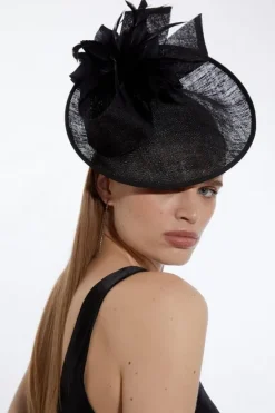 Karen Millen Asymmetric Disk Fascinator With Feather Detail black New