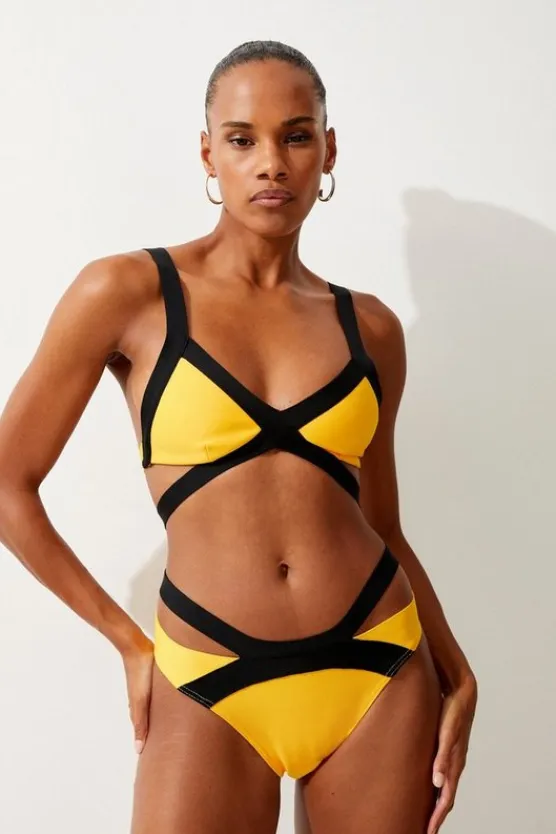 Karen Millen Bandage Color Block Strappy Bikini Top yellow Online
