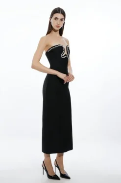 Karen Millen Bandage Figure Form Embellished Corset Detail Midi Dress black Hot