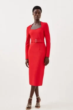 Karen Millen Bandage Figure Form Knit Belted Midi Dress red Fashion