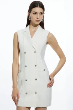 Karen Millen Bandage Figure Form Knit Blazer Style Mini Dress ivory New