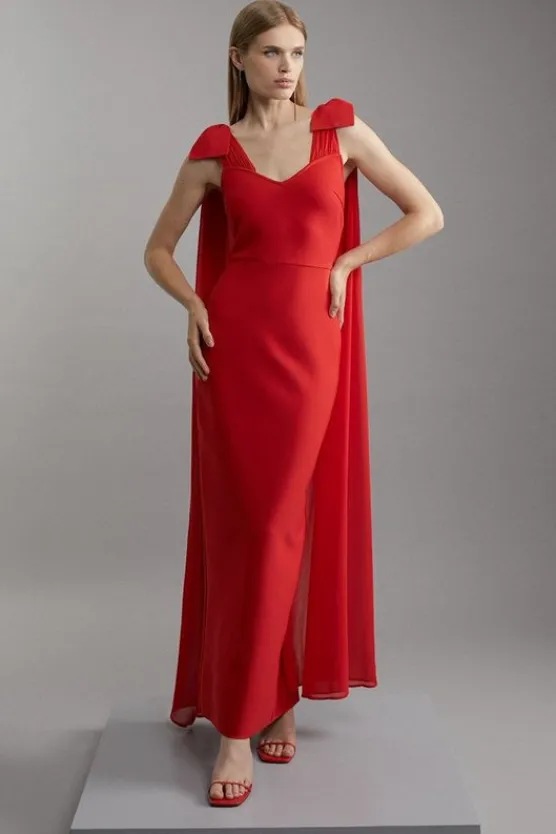 Karen Millen Bandage Figure Form Knit Midaxi Dress With Chiffon Cape red Sale