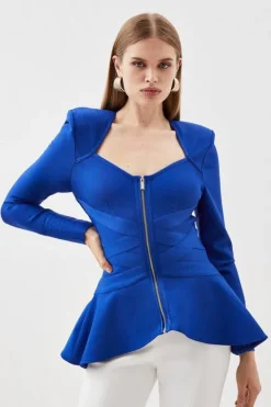 Karen Millen Bandage Strong Shoulder Jacket With Zip Front Opening cobalt Best