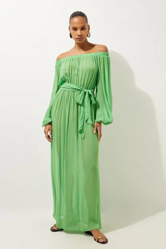 Karen Millen Beach Off The Shoulder Woven Maxi Dress green Online