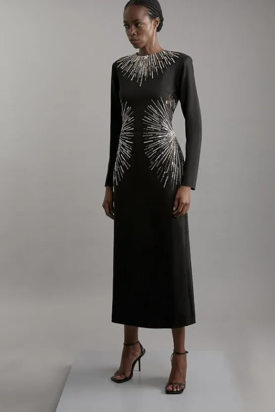 Karen Millen Beaded And Embellished Ponte Jersey Midi Dress black Outlet