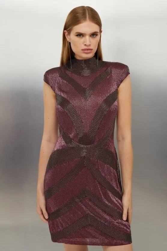 Karen Millen Beaded Embellished Woven Mini Dress red Sale