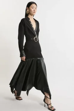 Karen Millen Belted Pu And Ponte Jersey Frill Hem Midi Dress black Online