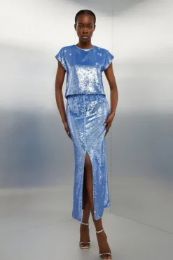 Karen Millen Blue Sequin Woven Set Sale