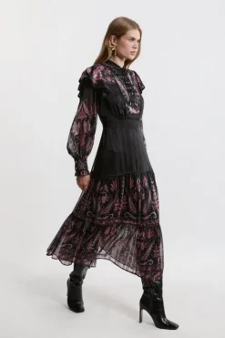 Karen Millen Boho Woven Midaxi Dress With Lace Front Detail floral Fashion
