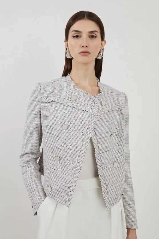 Karen Millen Boucle Double Breasted Collarless Tailored Jacket multi Online
