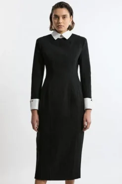 Karen Millen Brushed Tailored Jersey Long Sleeve Scuba Midi Dress black Hot