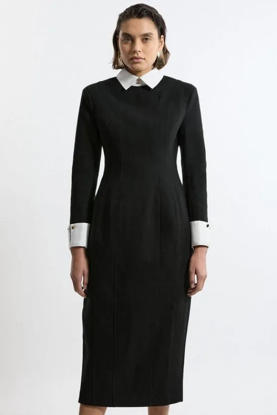 Karen Millen Brushed Tailored Jersey Long Sleeve Scuba Midi Dress black Hot