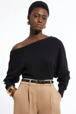 Karen Millen Cashmere Blend Off The Shoulder Knit Top black Hot
