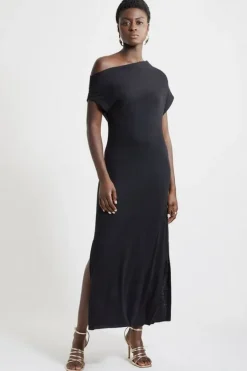 Karen Millen Cashmere Blend One Off The Shoulder Midaxi Dress black Best
