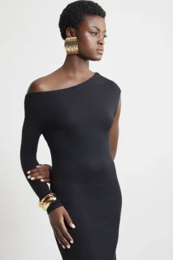 Karen Millen Cashmere Blend One Shoulder Asymmetric Midaxi Dress black Outlet