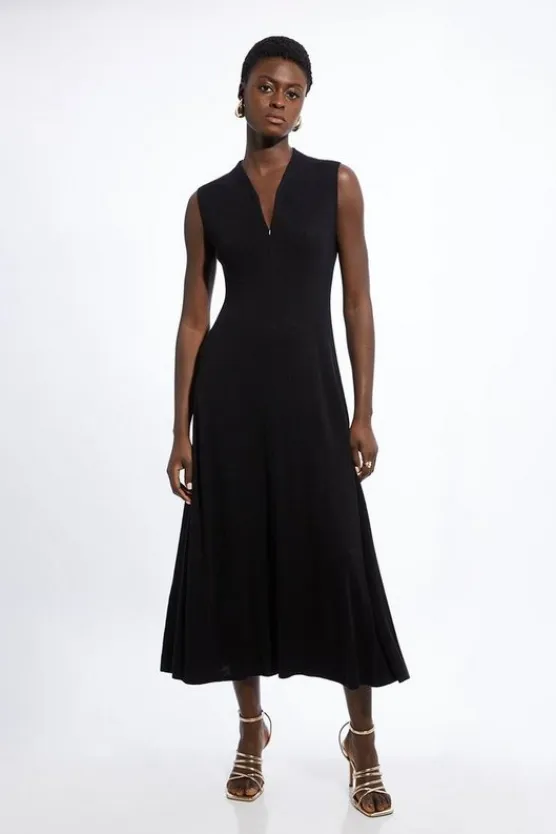 Karen Millen Cashmere Blend Sleeveless Full Skirted Midaxi Dress black Online