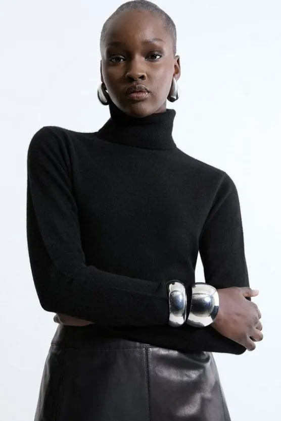 Karen Millen Cashmere Knitted Turtleneck Sweater black New