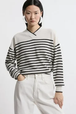 Karen Millen Cashmere Knitted V Neck Contrast Wrap d Sweater stripe Discount