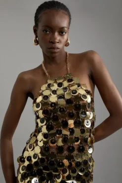 Karen Millen Chainmail Sequin Disc Co-Ord gold Sale