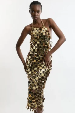 Karen Millen Chainmail Strappy Midi Dress gold Online