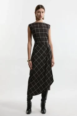 Karen Millen Check Ruffle Tailored Midaxi Dress brown Discount