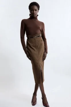 Karen Millen Check With Choc Tailored Maxi Skirt multi New