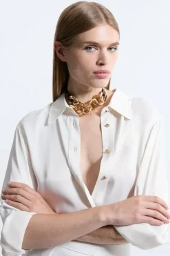 Karen Millen Chunky Statement Chain Pu Necklace gold Clearance