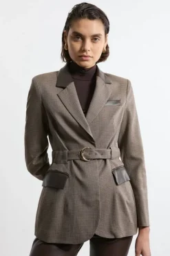 Karen Millen Classic Check With Choc Pu Tailored Jacket multi Fashion