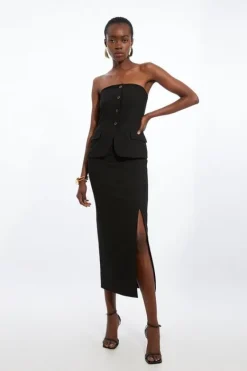 Karen Millen Clean Tailored Bandeau Button Bodice Pencil Midi Dress black Discount