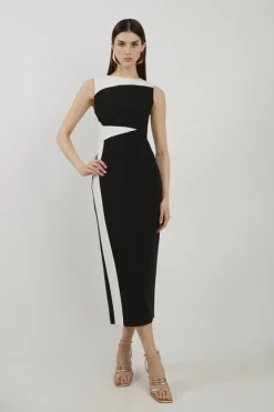 Karen Millen Clean Tailored Color Block Pencil Midi Dress mono Outlet