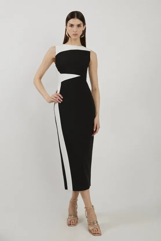 Karen Millen Clean Tailored Color Block Pencil Midi Dress mono Outlet