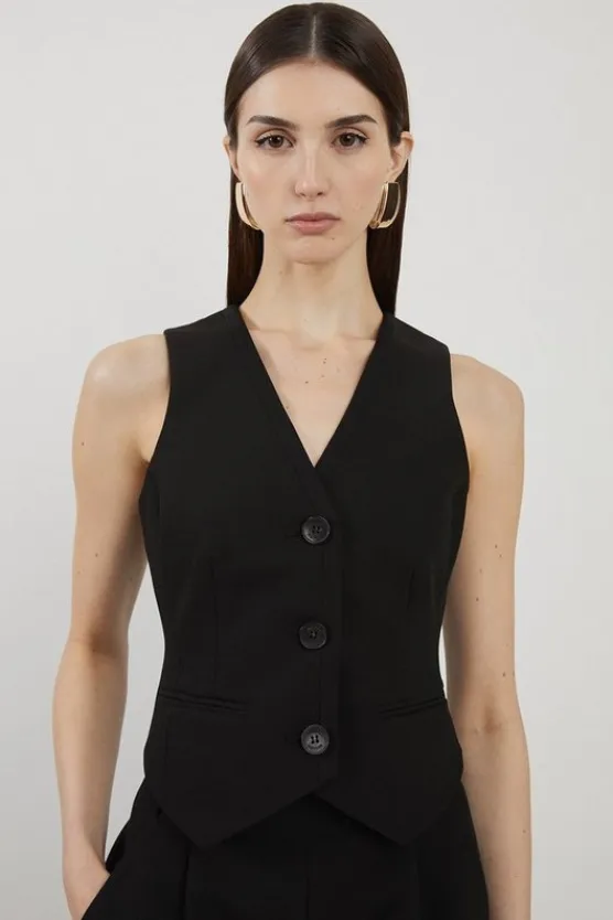 Karen Millen Clean Tailored Grosgrain Tipped Vest black Hot