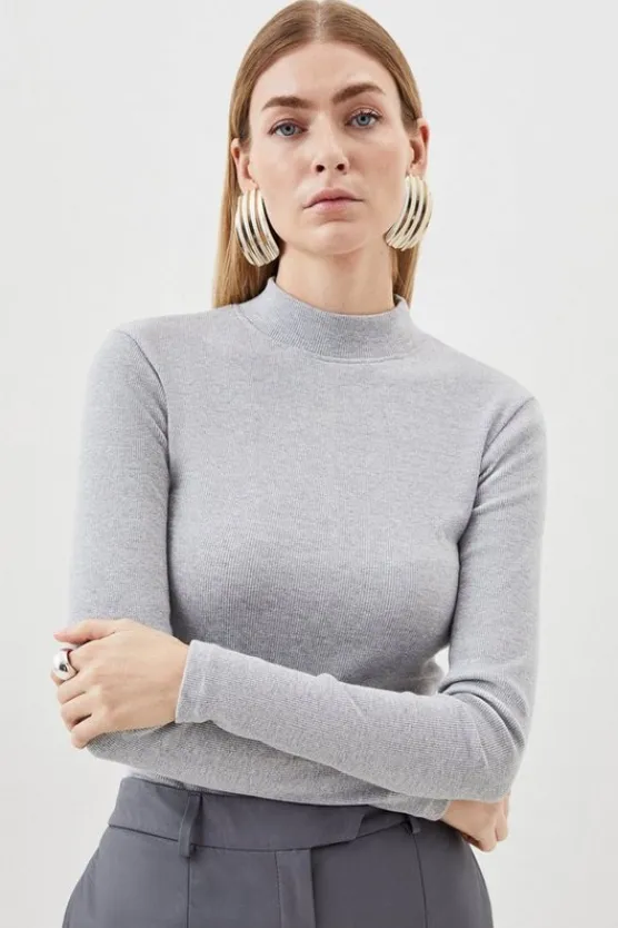 Karen Millen Compact Jersey Ribbed Turtle Neck Top greymarl Online